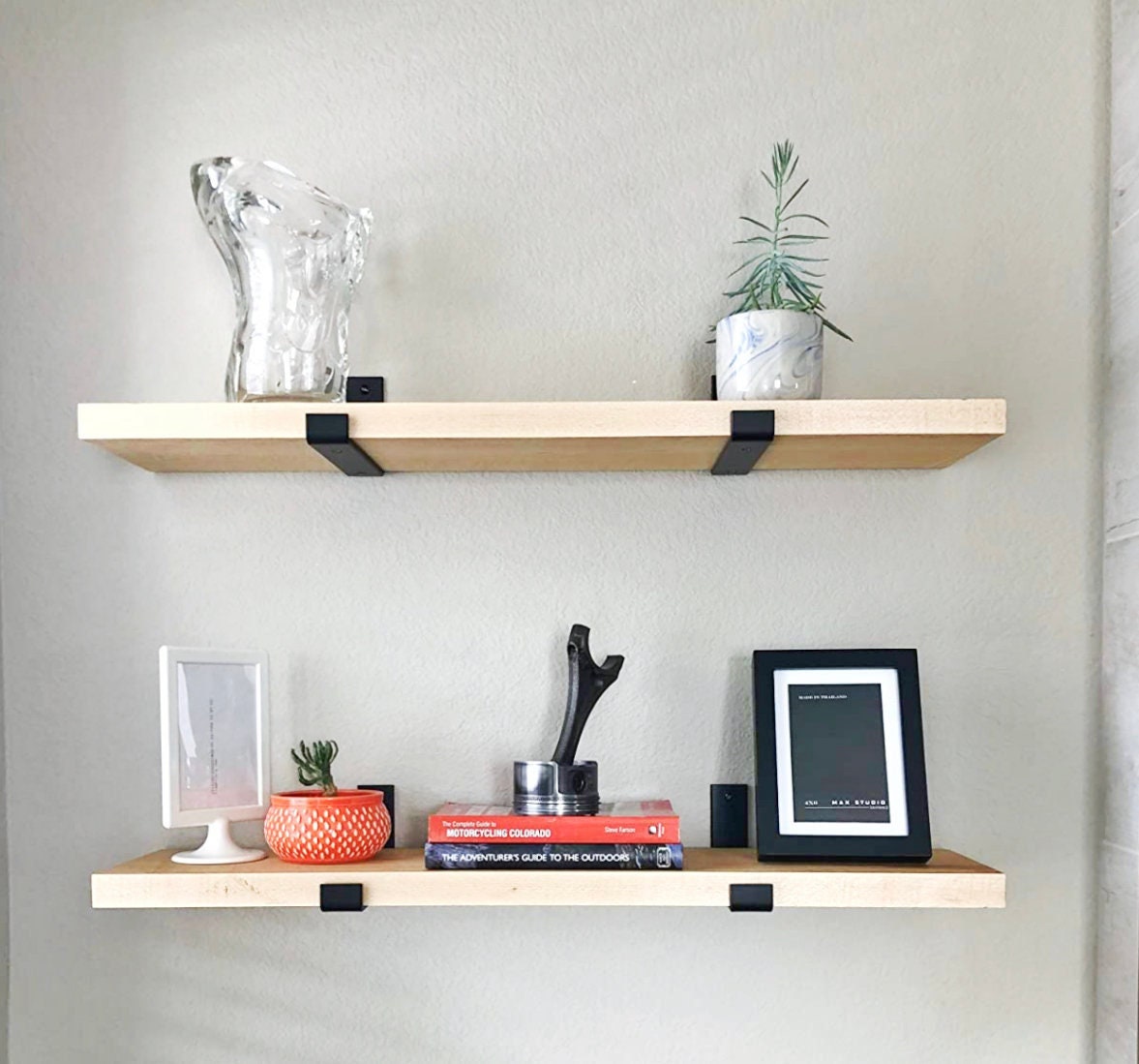 wooden wall shelves with brackets
